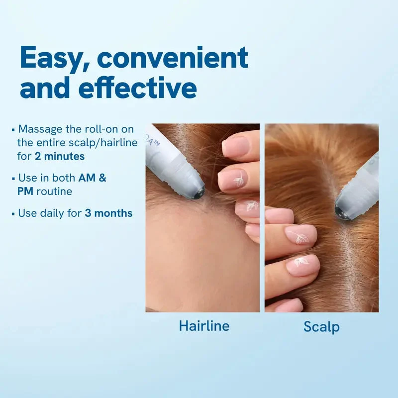 Haarserum gegen Haarausfall mit Edelstahl-Roller | Redensyl 3 % + Aminexil 2 % + Anagain 2 % | Für dünner werdende Haarpartien
