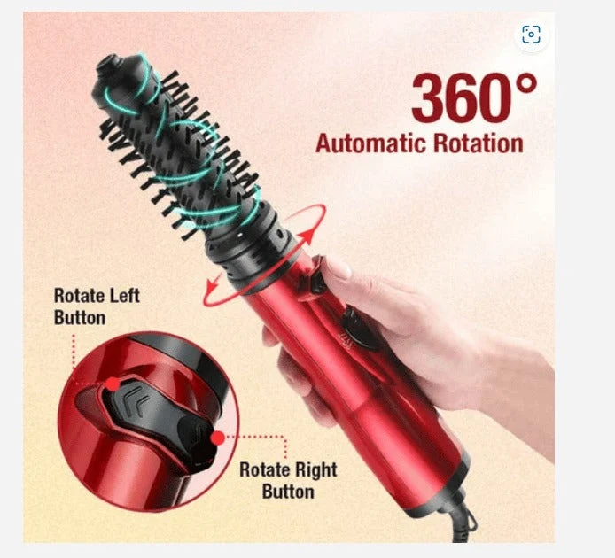 Rotierende Warmluftbürste mit 2 Aufsätzen | 360° Rotation links/rechts & 3 Temperaturstufen | Für nasses und trockenes Haar