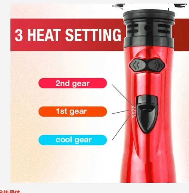 Rotierende Warmluftbürste mit 2 Aufsätzen | 360° Rotation links/rechts & 3 Temperaturstufen | Für nasses und trockenes Haar