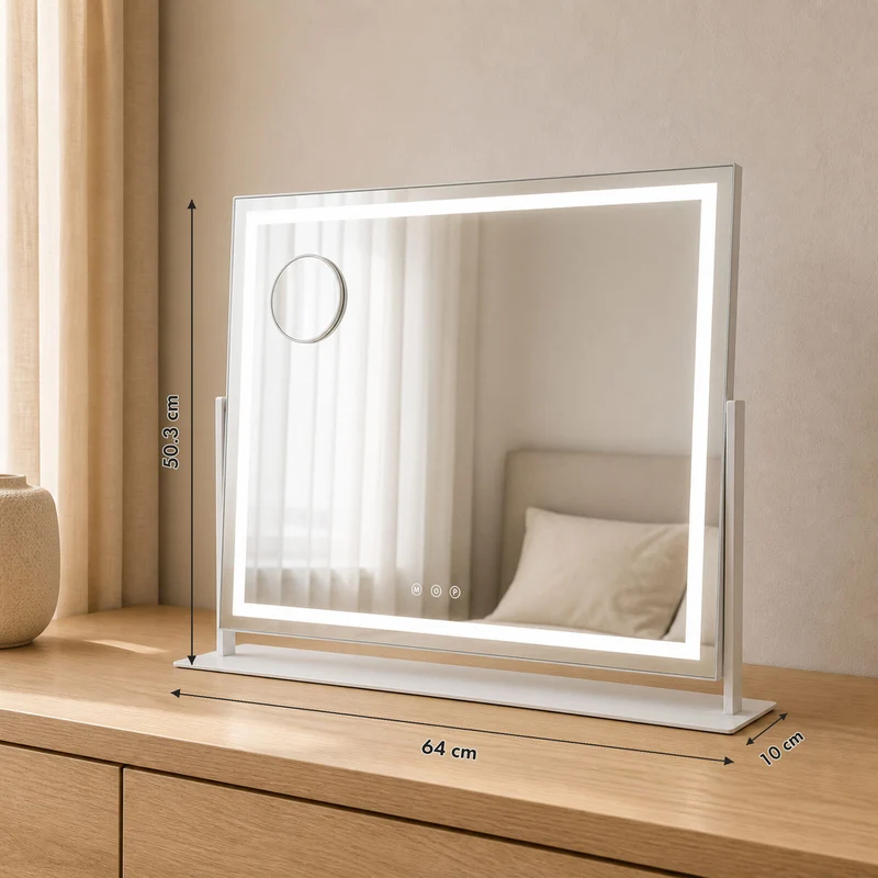 Lenoxx LED Makeup Mirror 64cm x 50.3cm with Adjustable Brightness & Magnifying Mirror