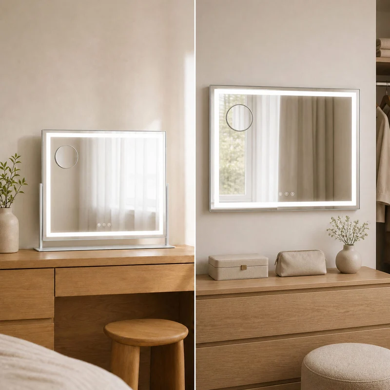 Lenoxx LED Makeup Mirror 64cm x 50.3cm with Adjustable Brightness & Magnifying Mirror