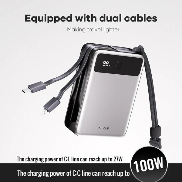 ZLOS 20000mAh Power Bank 65W With Build-in Cable