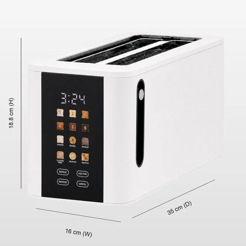 Healthy Choice 4-Slice Digital Toaster 800-950W Smart Touch Screen 6 Browning Levels – White