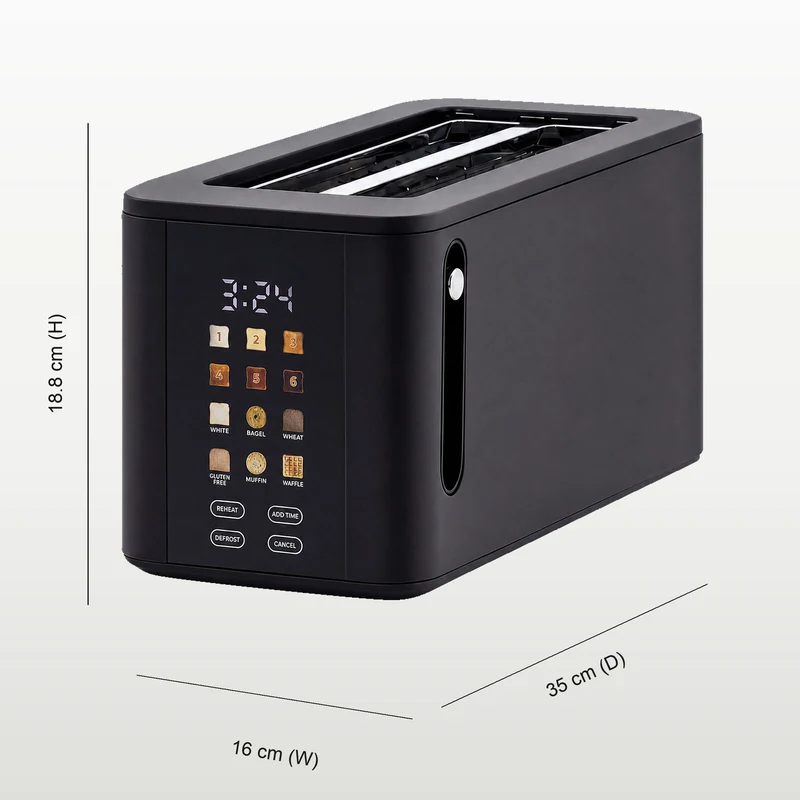 Healthy Choice 4-Slice Digital Toaster 800-950W Smart Touch Screen 6 Browning Levels – Black