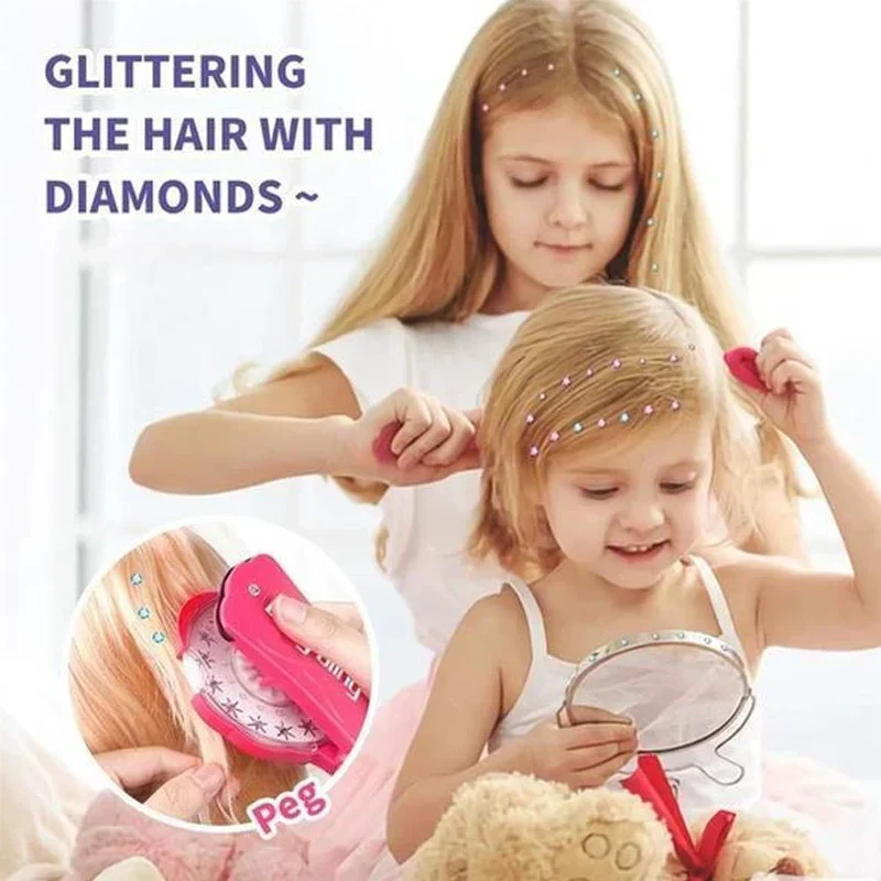 Haar-Glitzer Applikator mit selbstklebenden Strasssteinen | GemGlow Juwel-Heftgerät | Für Haare & Accessoires, ab 6 Jahren, pink