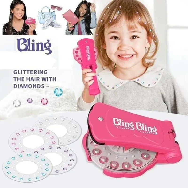 Haar-Glitzer Applikator mit selbstklebenden Strasssteinen | GemGlow Juwel-Heftgerät | Für Haare & Accessoires, ab 6 Jahren, pink