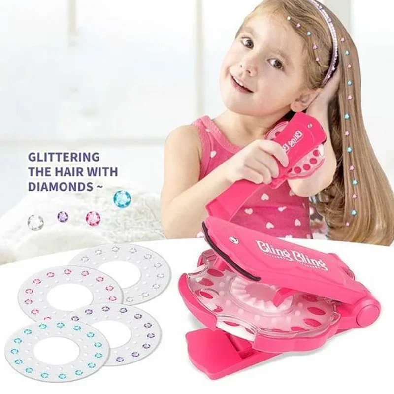 Haar-Glitzer Applikator mit selbstklebenden Strasssteinen | GemGlow Juwel-Heftgerät | Für Haare & Accessoires, ab 6 Jahren, pink