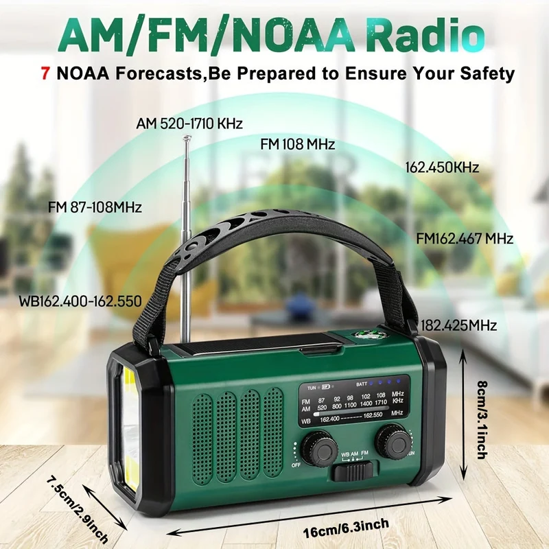 10000mAh Noodradio | Energia Solare & Dinamo a Manovella | AM/FM | Allerta SOS