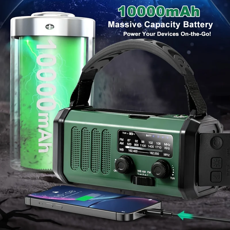 10000mAh Noodradio | Energia Solare & Dinamo a Manovella | AM/FM | Allerta SOS