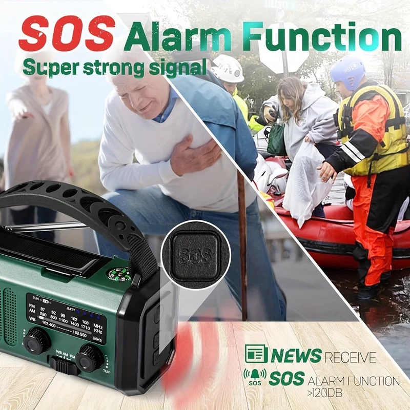 10000mAh Noodradio | Energia Solare & Dinamo a Manovella | AM/FM | Allerta SOS