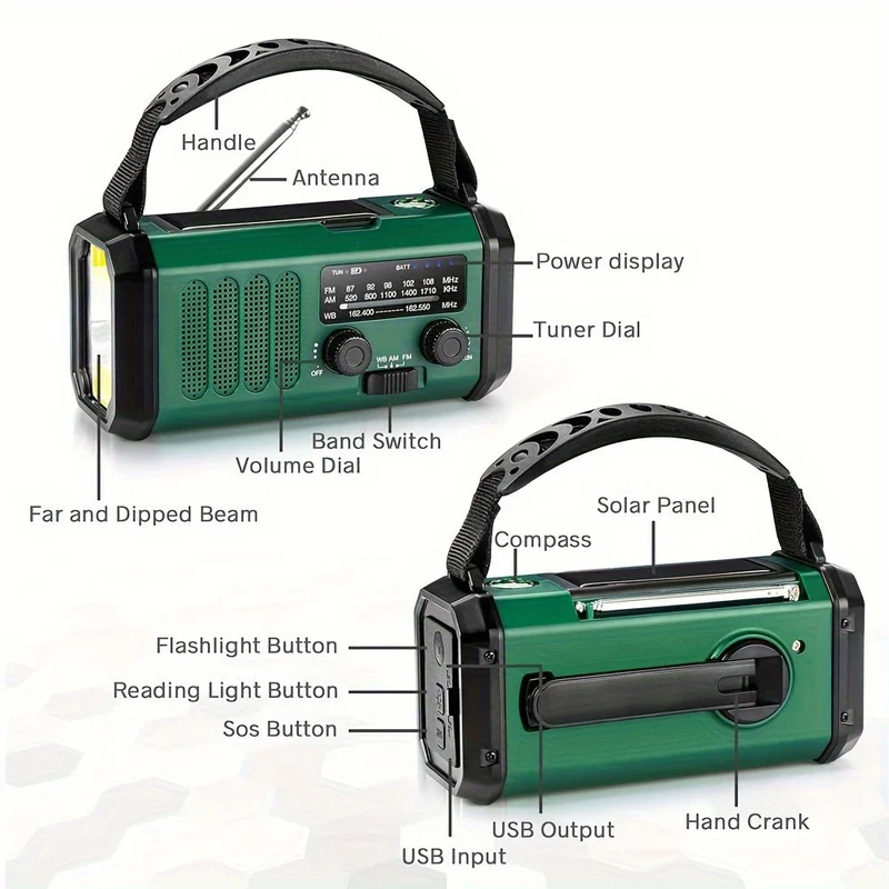 10000mAh Noodradio | Energia Solare & Dinamo a Manovella | AM/FM | Allerta SOS