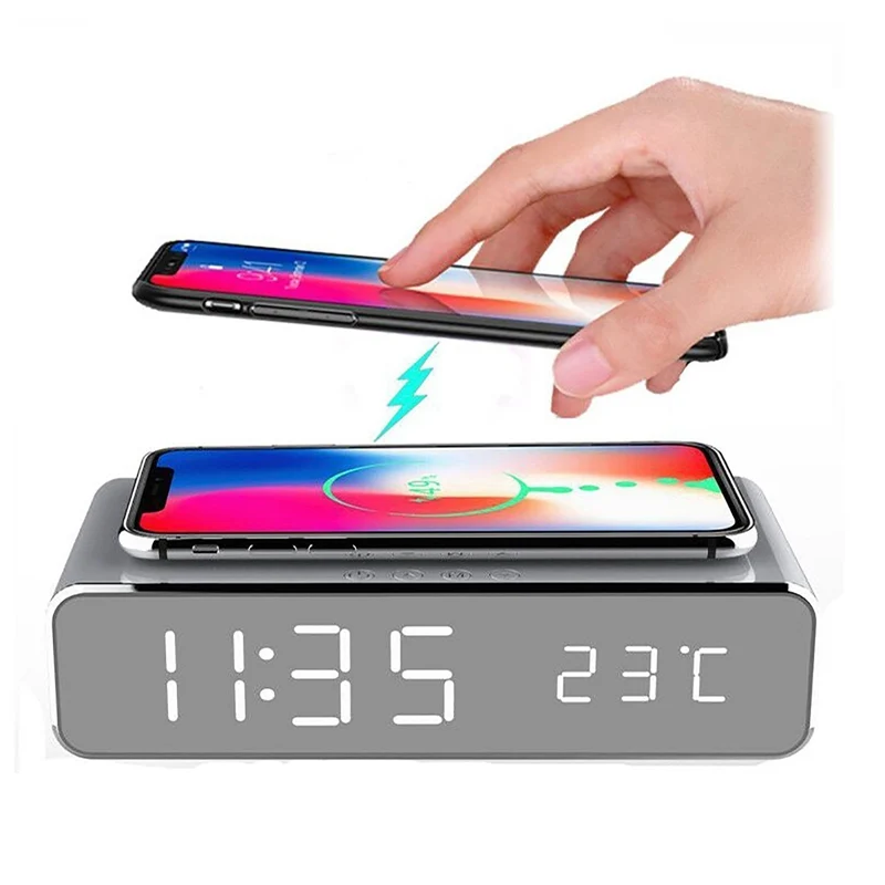 Orologio di Ricarica Wireless | Display LED & Visualizzazione della Temperatura