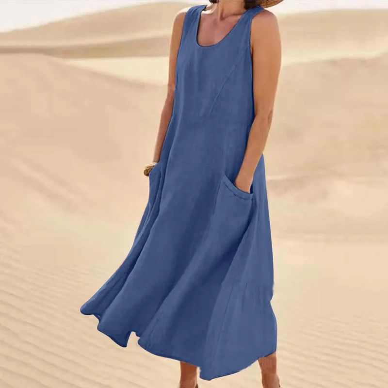 Robe Boho en coton et lin avec poches
