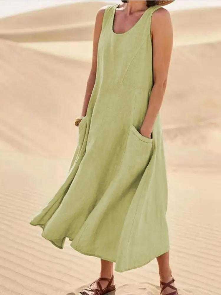 Robe Boho en coton et lin avec poches