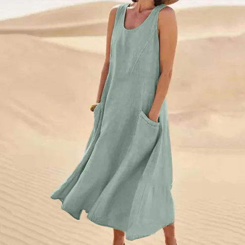 Robe Boho en coton et lin avec poches
