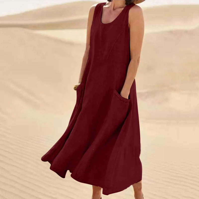 Robe Boho en coton et lin avec poches