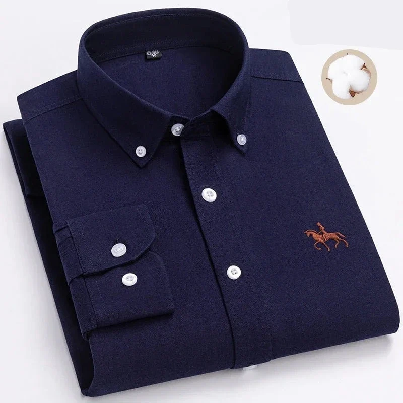 Chemise type Oxford en coton à manches longues pour homme