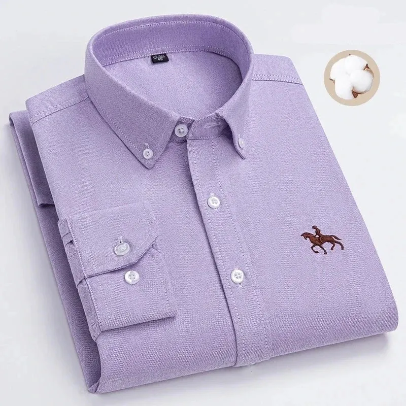 Chemise type Oxford en coton à manches longues pour homme