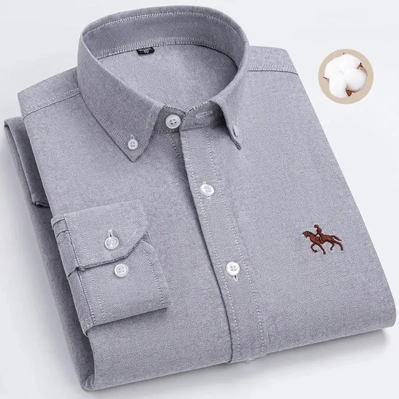 Chemise type Oxford en coton à manches longues pour homme
