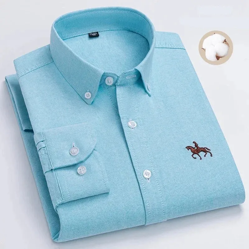Chemise type Oxford en coton à manches longues pour homme