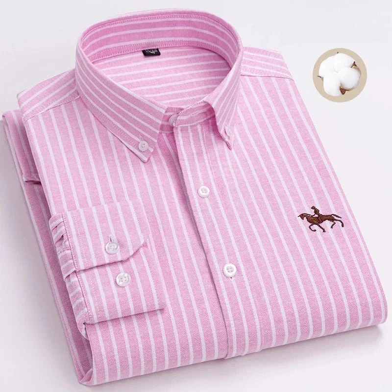 Chemise type Oxford en coton à manches longues pour homme