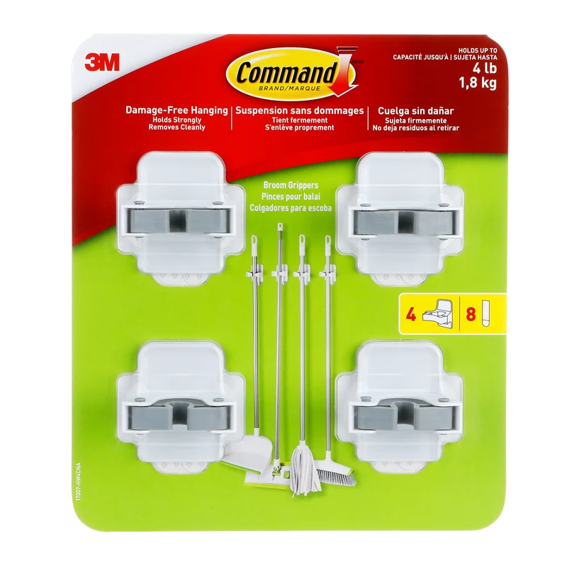 3M COMMAND - Paquet de 4 Pinces pour Balais