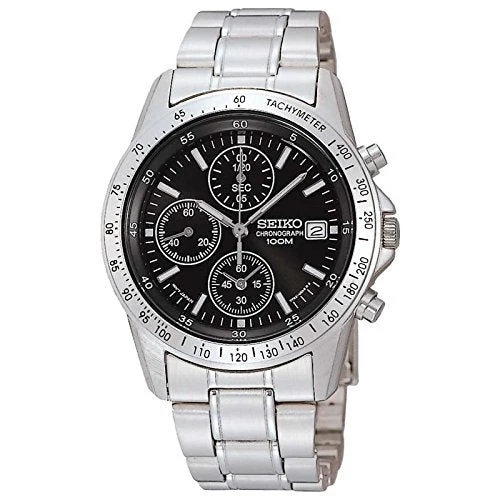 SEIKO Chronograph SND367PC Men's Watch Black Silver