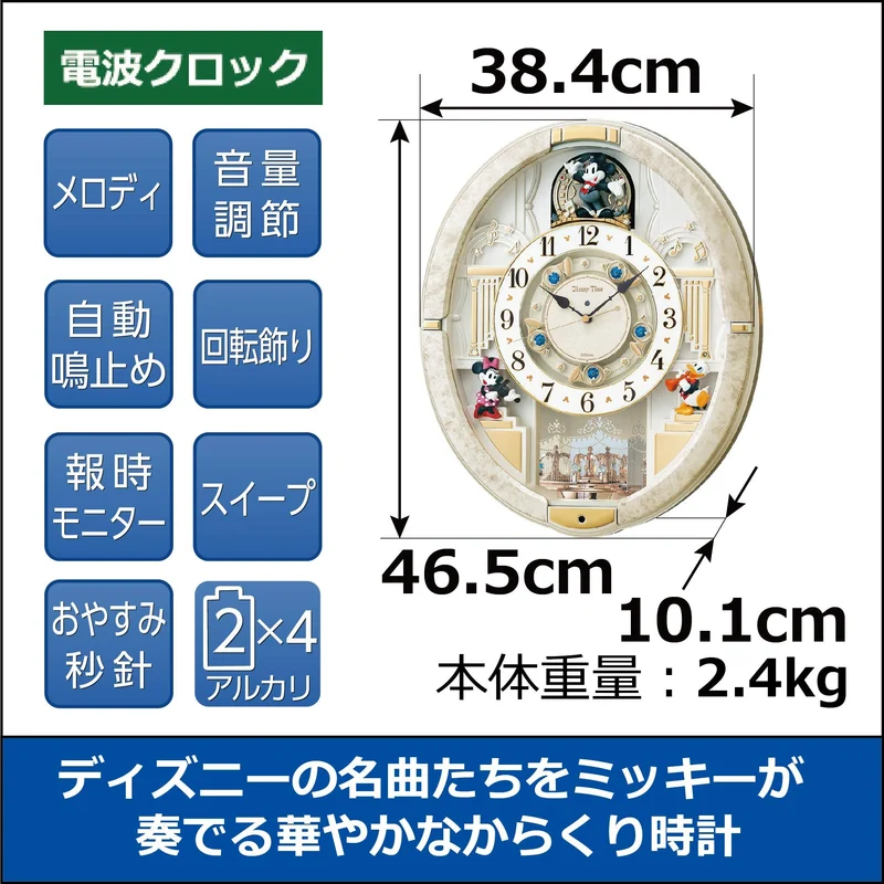 SEIKO Disney Time Mickey & Friends Radio Analog Wall Clock 12 Melodies FW580W