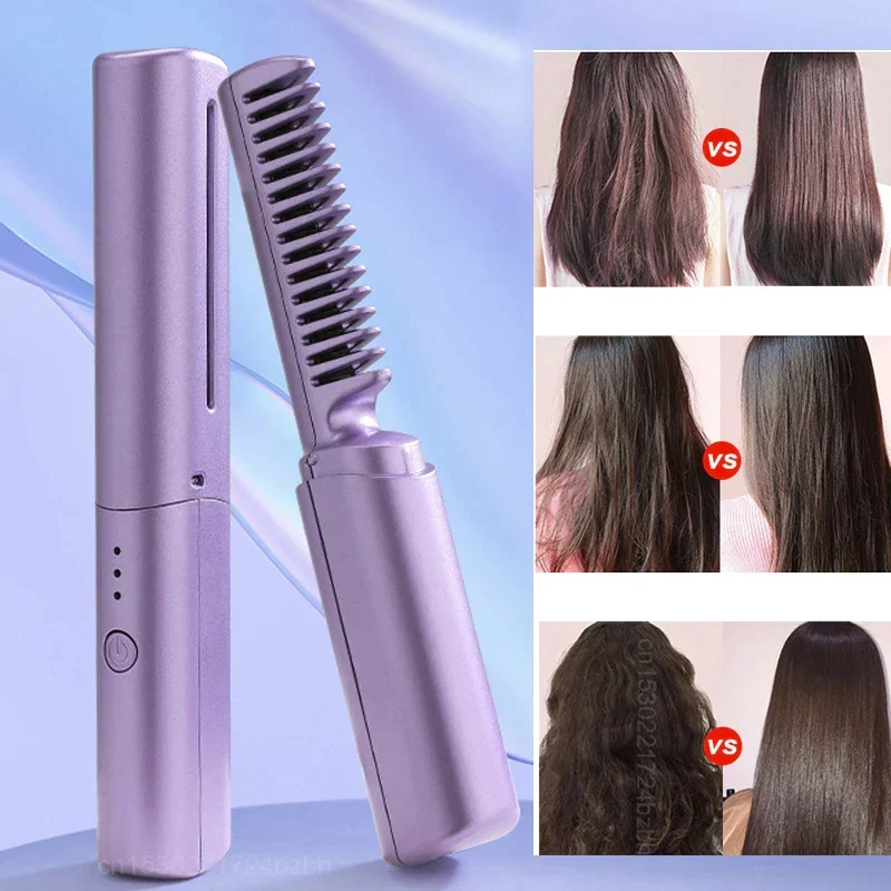 Kabellose Haarglättbürste Heizkamm | Anti-Frizz Styling Tool mit Temperaturstufen | schnelles Glätten & glänzendes Haar
