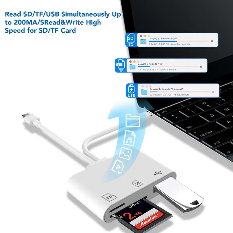 2-in-1 SD/TF Kartenleser | USB-C & Lightning | Schnelle Datenübertragung | Für iPhone, iPad, Android & PC