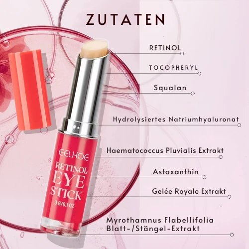 Retinol Augencreme Stick gegen Augenringe & Falten | Anti-Aging Augenpflege mit Squalan & Astaxanthin | glättend & aufhellend | 16g