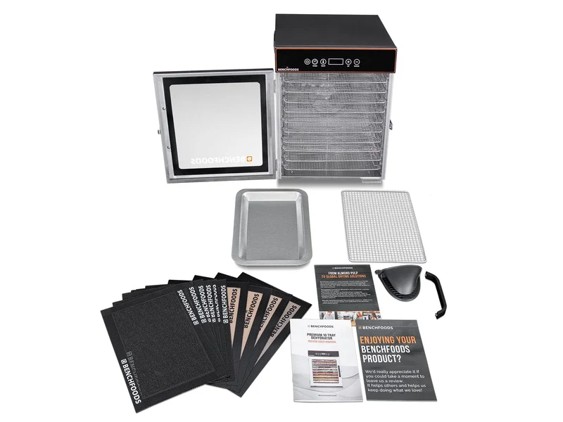 Benchfoods Food-Grade Stainless Steel Dehydrator 10 Tray Biltong Bundle 0-199hrs (Black)