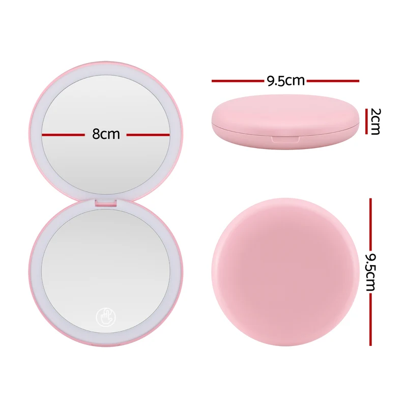 Embellir LED Compact Mirror Lighted Travel Makeup Mirror Pocket-Sized 1x 10x Magnification Round Pink