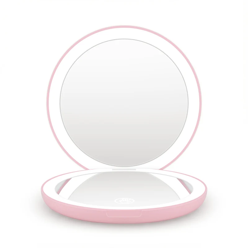 Embellir LED Compact Mirror Lighted Travel Makeup Mirror Pocket-Sized 1x 10x Magnification Round Pink