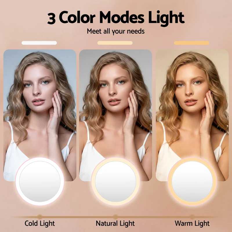 Embellir LED Compact Mirror Lighted Travel Makeup Mirror Pocket-Sized 1x 10x Magnification Round Pink