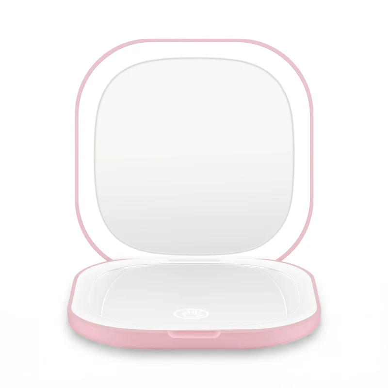 Embellir LED Compact Mirror Lighted Travel Makeup Mirror Pocket-Sized 1x 10x Magnification Square Pink
