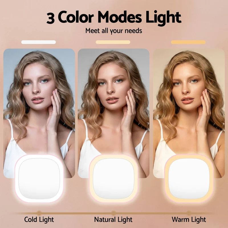 Embellir LED Compact Mirror Lighted Travel Makeup Mirror Pocket-Sized 1x 10x Magnification Square Pink