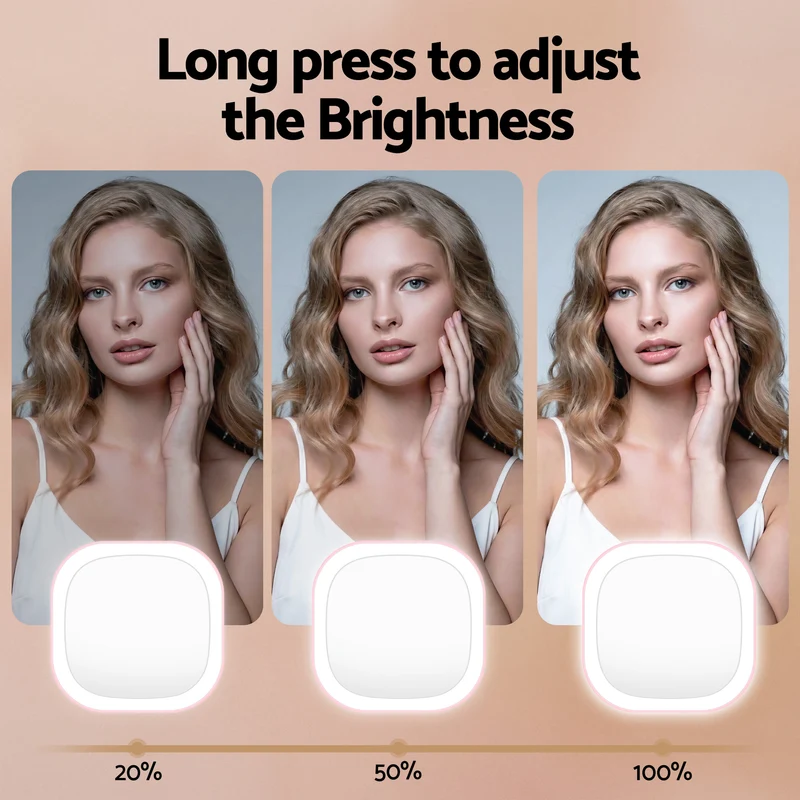Embellir LED Compact Mirror Lighted Travel Makeup Mirror Pocket-Sized 1x 10x Magnification Square Pink