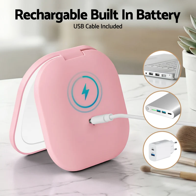 Embellir LED Compact Mirror Lighted Travel Makeup Mirror Pocket-Sized 1x 10x Magnification Square Pink