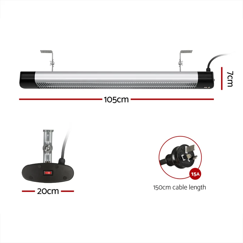 Devanti 2-Pieces Electric Radiant Strip Heater Outdoor Indoor Patio Infrared Heaters 3000W