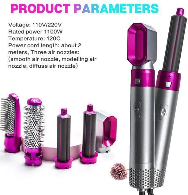 5-in-1 Haartrockner & Styling Bürste Set | Warmluft Styler für Glätten, Locken & Volumen | professioneller Haarstyler für Zuhause