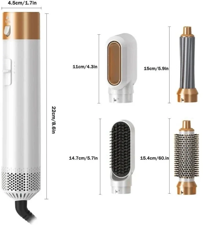 5-in-1 Haartrockner & Styling Bürste Set | Warmluft Styler für Glätten, Locken & Volumen | professioneller Haarstyler für Zuhause