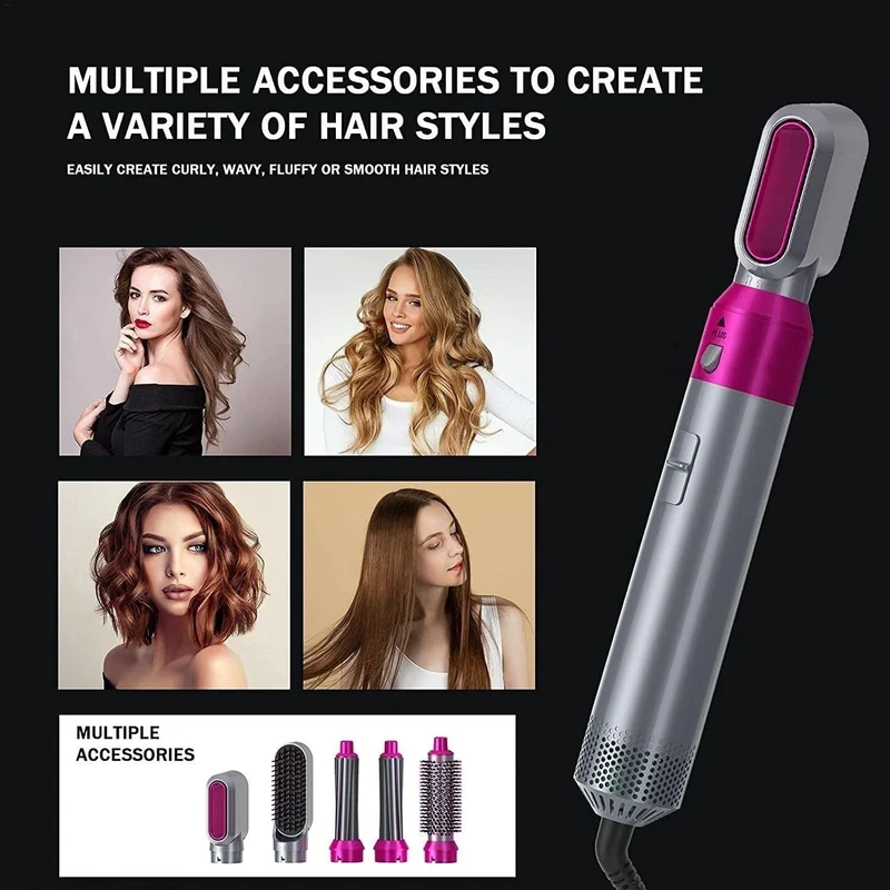5-in-1 Haartrockner & Styling Bürste Set | Warmluft Styler für Glätten, Locken & Volumen | professioneller Haarstyler für Zuhause