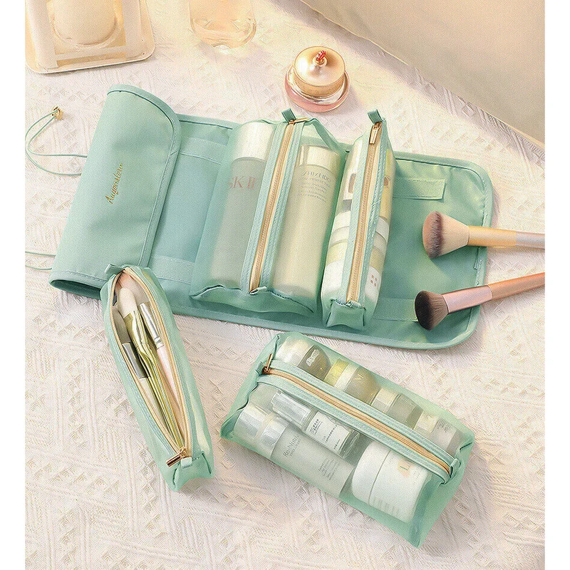 Reise Kosmetiktasche mit 4 Fächern | Faltbare Hänge-Kulturtasche aus Nylon | Abnehmbarer Make-up Organizer