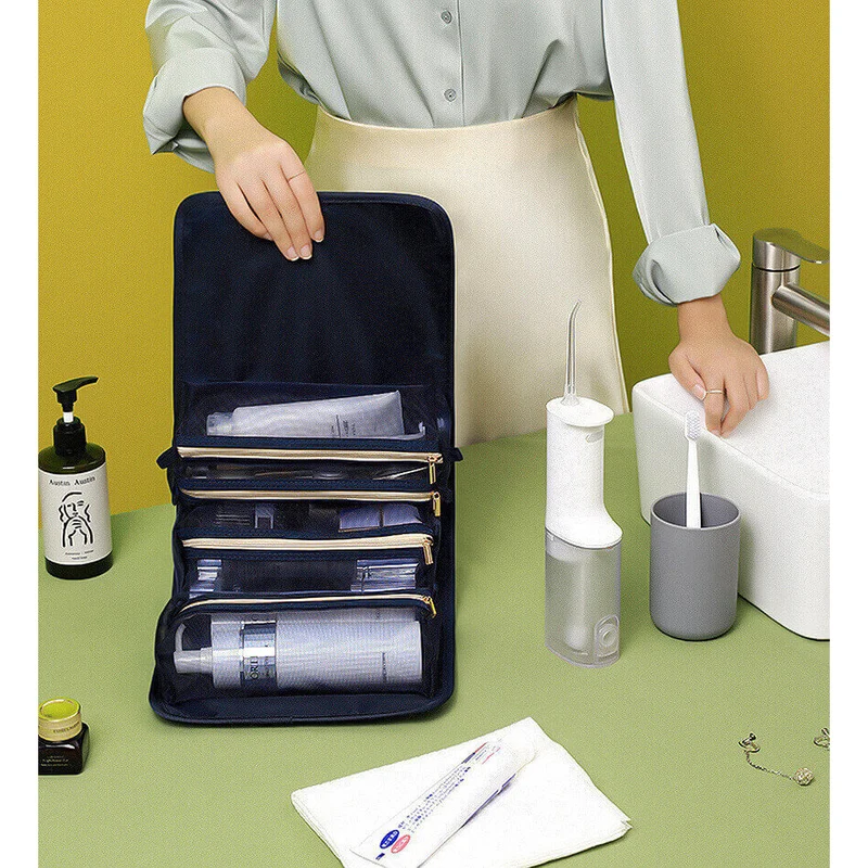 Reise Kosmetiktasche mit 4 Fächern | Faltbare Hänge-Kulturtasche aus Nylon | Abnehmbarer Make-up Organizer