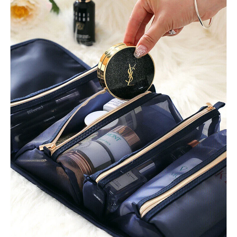 Reise Kosmetiktasche mit 4 Fächern | Faltbare Hänge-Kulturtasche aus Nylon | Abnehmbarer Make-up Organizer