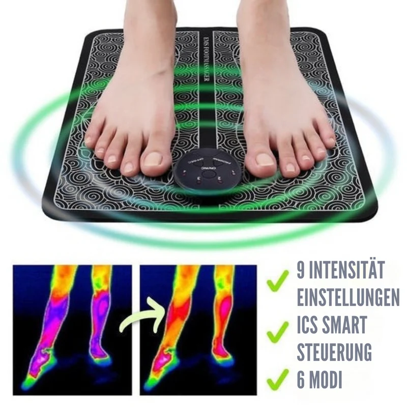 EMS Fußmassagegerät elektrisch | Regenerations-Matte gegen müde Beine | Mit Intensitätsstufen & USB | Faltbar & mobil