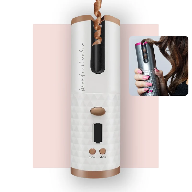 Kabelloser Lockenstab mit Keramik | Automatischer Curler für glänzende Locken | USB aufladbar & sicher ohne Klammer | 60 Min