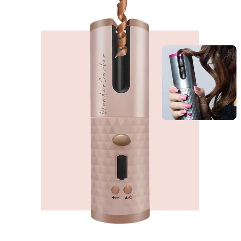 Kabelloser Lockenstab mit Keramik | Automatischer Curler für glänzende Locken | USB aufladbar & sicher ohne Klammer | 60 Min