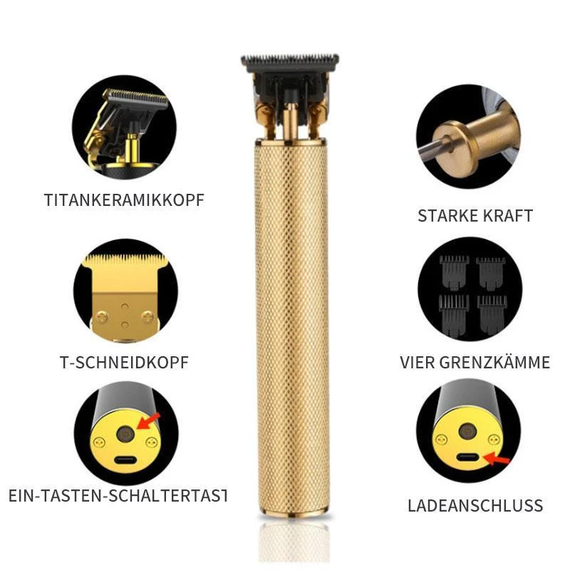 Vintage elektrischer Haarschneider mit T-Klinge 30 mm | 2 Modi, präzises Konturieren & Trockenrasur | 2200 mAh, bis 6 Std Laufzeit